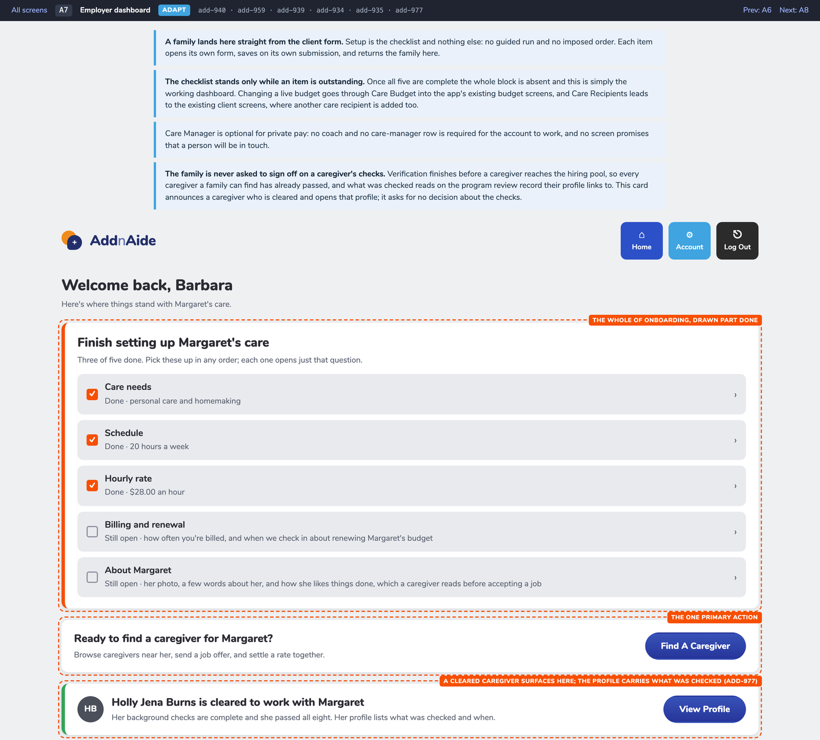 setup checklist wireframe